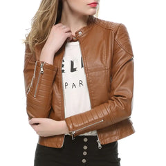 Zipper Faux Leather Biker Jacket - Golden Atelier