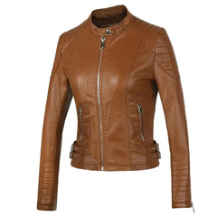 Zipper Faux Leather Biker Jacket - Golden Atelier