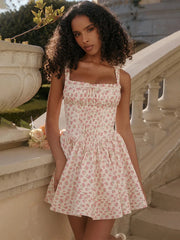Romantic open back floral print mini dress