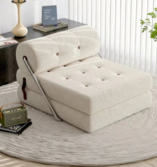 Dual-folding fleece lazy sofa chair in white finish