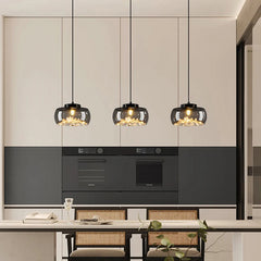 Adjustable LED bar pendant lamps in a contemporary dining area