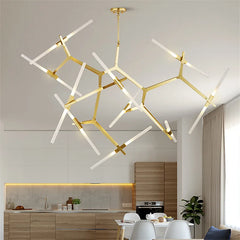 Angular flush-mount chandelier styled in contemporary interiors