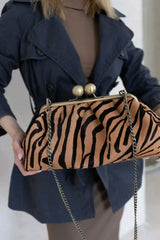 Large animal print evening purse with chain strap