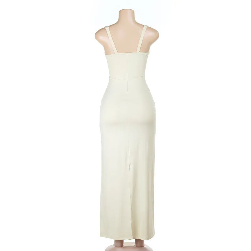 Ankle length neutral resort party dress perfect for vacation nights