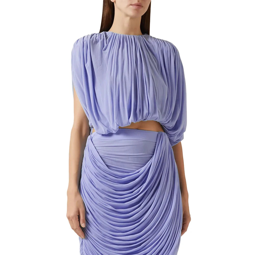 Ankle-length skirt with ruched draping and smooth knit finish