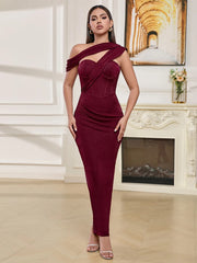 Ankle length sexy club party dress with patchwork draping
