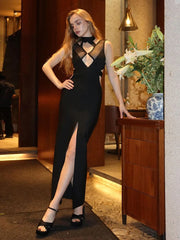 Ankle length slit party dress for women’s club events