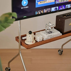 Space-saving stainless TV stand with integrated device shelf