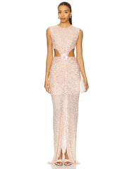 Apricot mesh diamond bodycon dress styled for evening parties