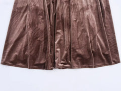 Autumn A-line fit and flare velvet dress in brown for season events

