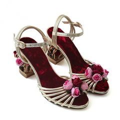 Floral Velvet Ankle Strap Heels