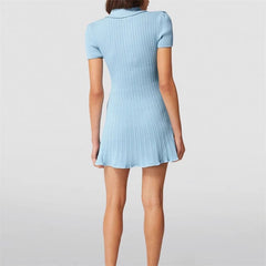 Back-view of Polo-neck mini dress styled for summer office wear