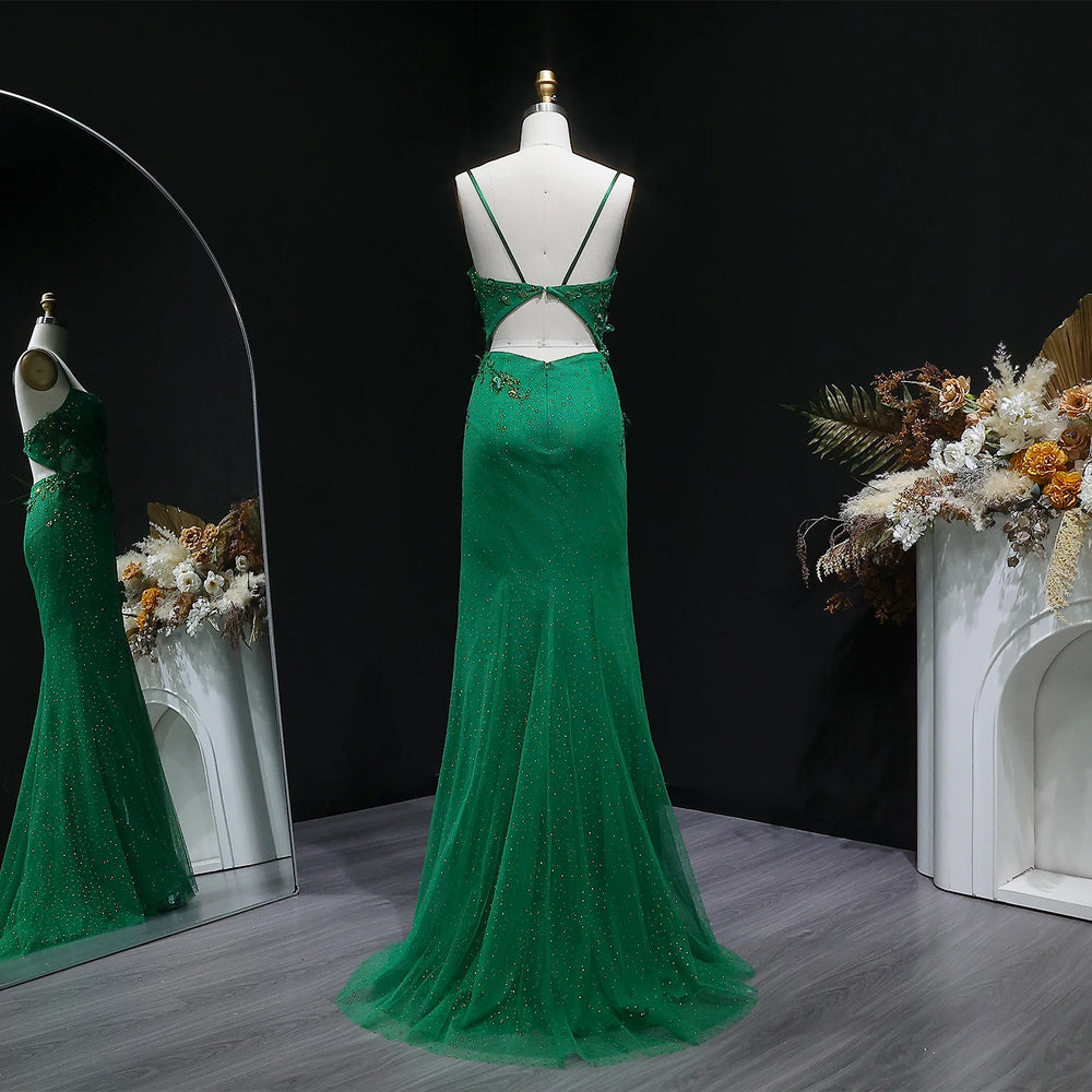 Floor-length trumpet silhouette dress with delicate straps