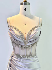 Crystal embellished evening dress with fitted mermaid shape