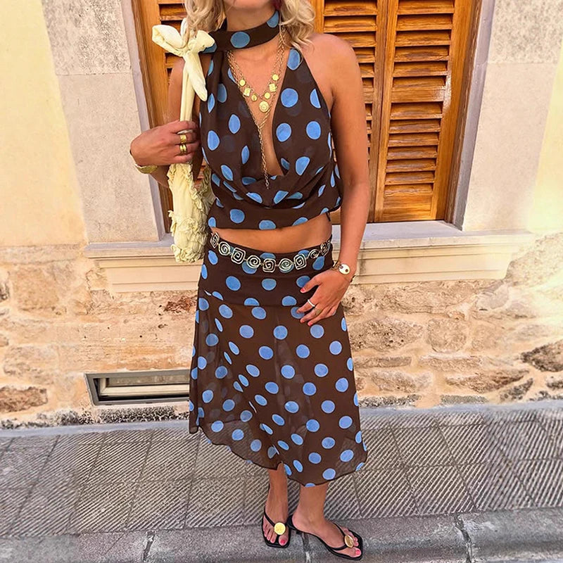 A close-up of the backless spaghetti strap tank top.