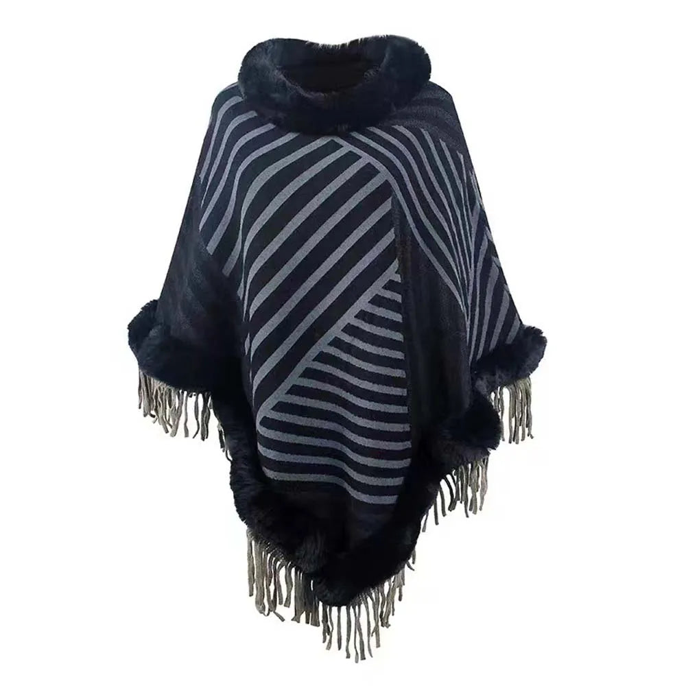 Warm batwing striped shawl for women