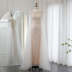 Floor-length white mermaid dress with built-in bra and detailing- front view