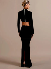 Beaded long sleeve cropped top with slim ankle-length skirt