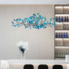Biophilic modern ceiling chandelier with turquoise accents