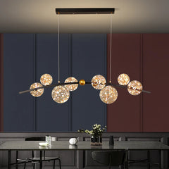 Black and gold contemporary ceiling light with eight glass globes