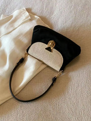 Elegant black-beige satchel shoulder bag with soft structure