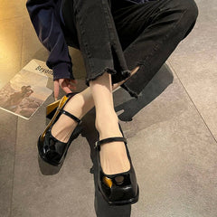 Women’s block heel pumps with buckle strap