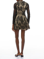 Long sleeve lace mini dress designed for refined evening occasions