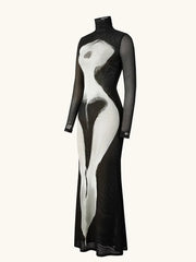 Sheath silhouette maxi dress for evening wear and events on a white background