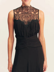 Black lace empire maxi gown styled for formal events