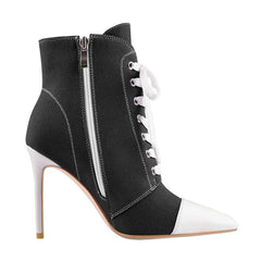 Trendy pointed toe ankle boots with lace closure and stiletto heel