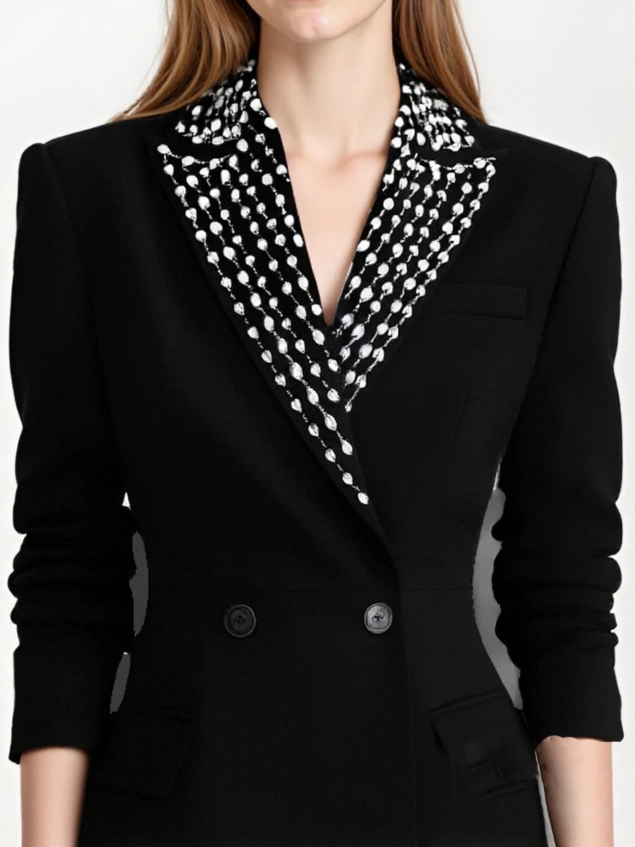 Black slim blazer with a patterned lapel