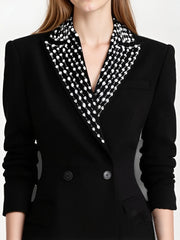 Black slim blazer with a patterned lapel