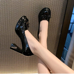 Black platform Mary Jane pumps with block heel