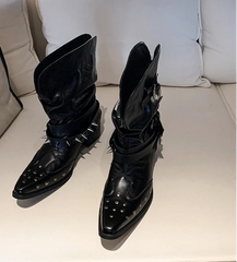 Women’s pointed toe punk fashion boots with buckle detail