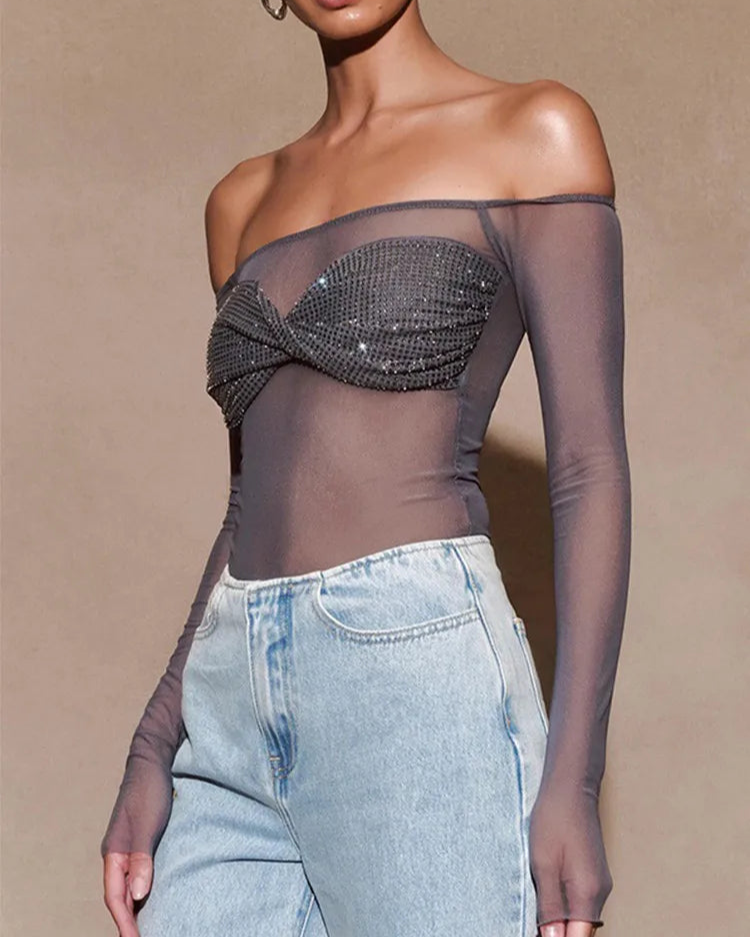 Black sparkle long sleeve top for women’s festival looks