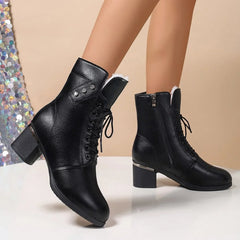Women’s PU leather winter boots with fur interior