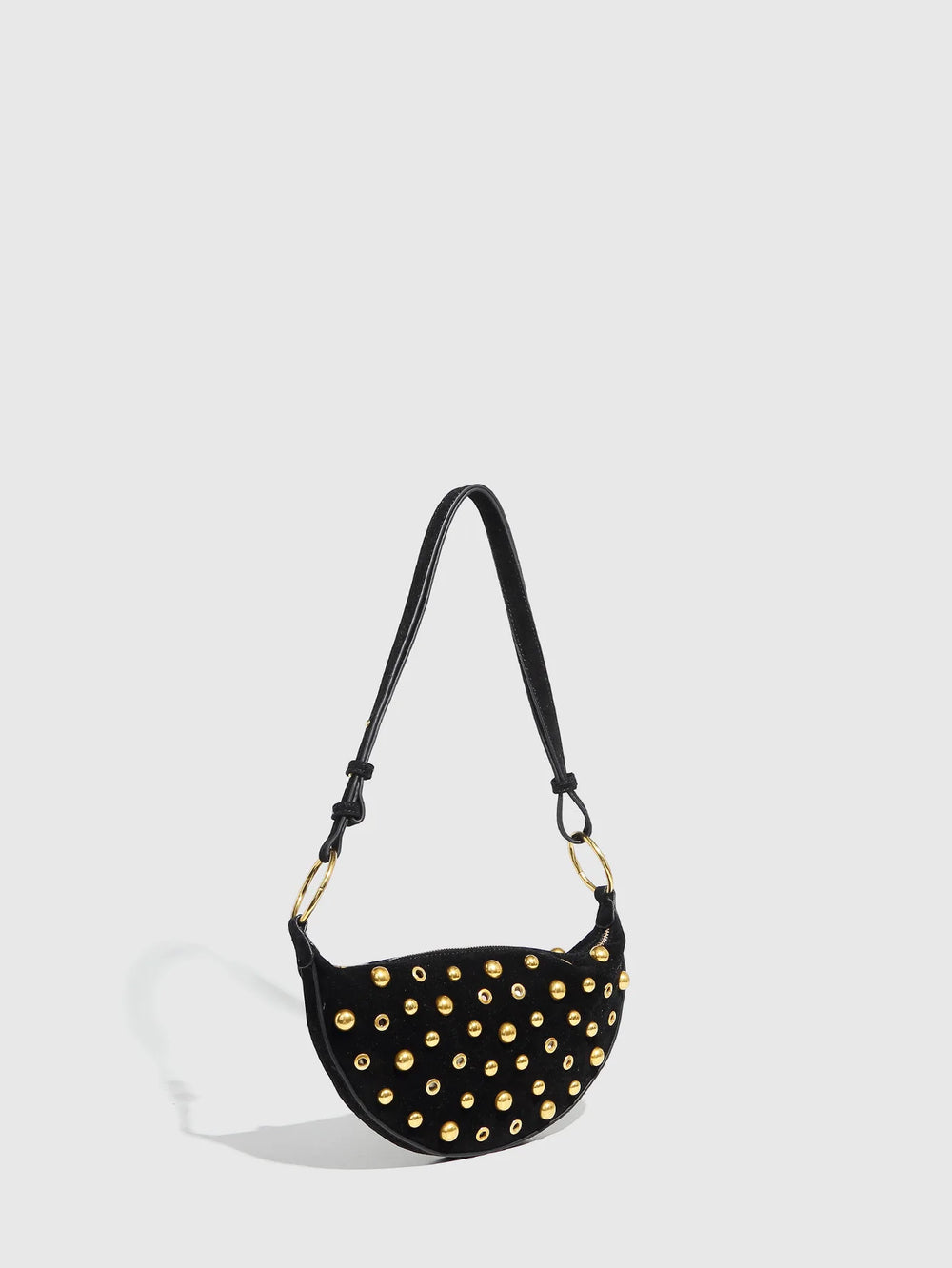 Harajuku retro black studded shoulder bag for women

