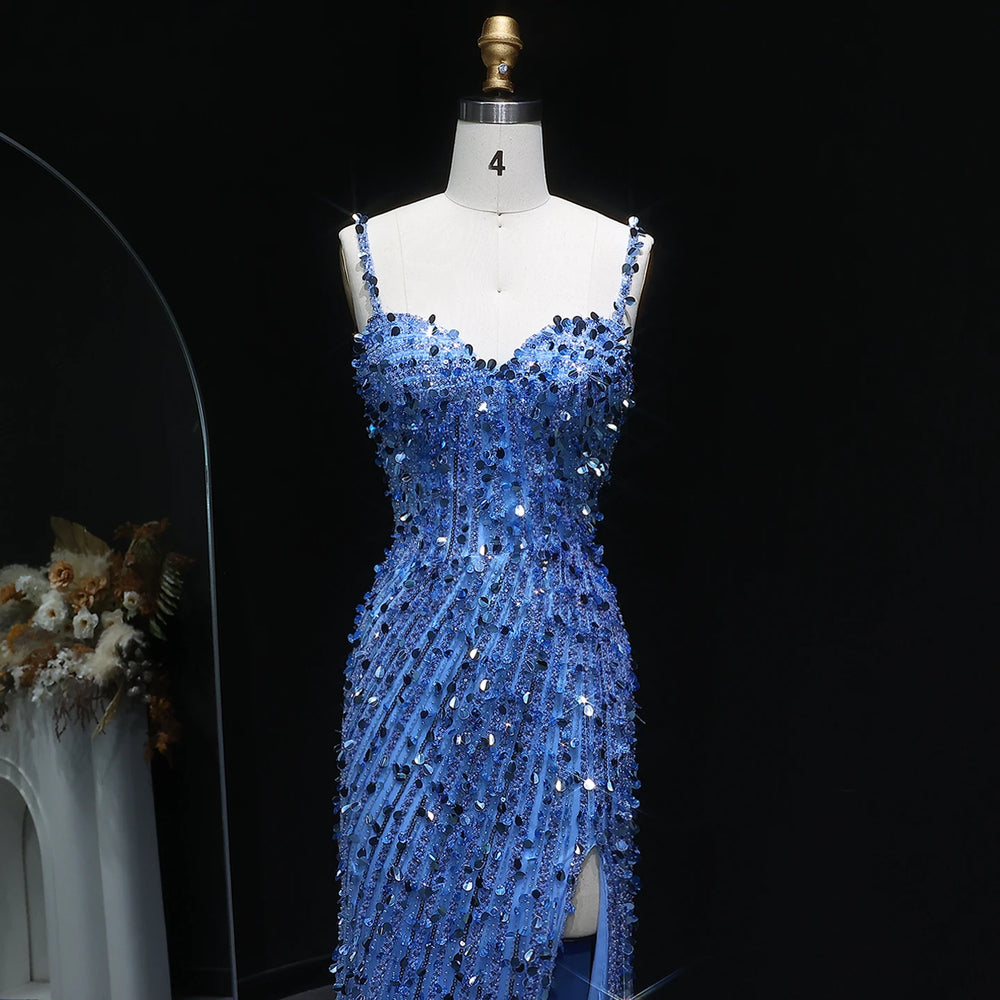 Open-back formal evening dress with all-over sparkle texture