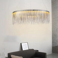 Bohemian pendant light with cascading fabric tassels