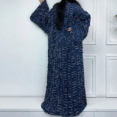 Full-length boho winter layering coat in denim texture