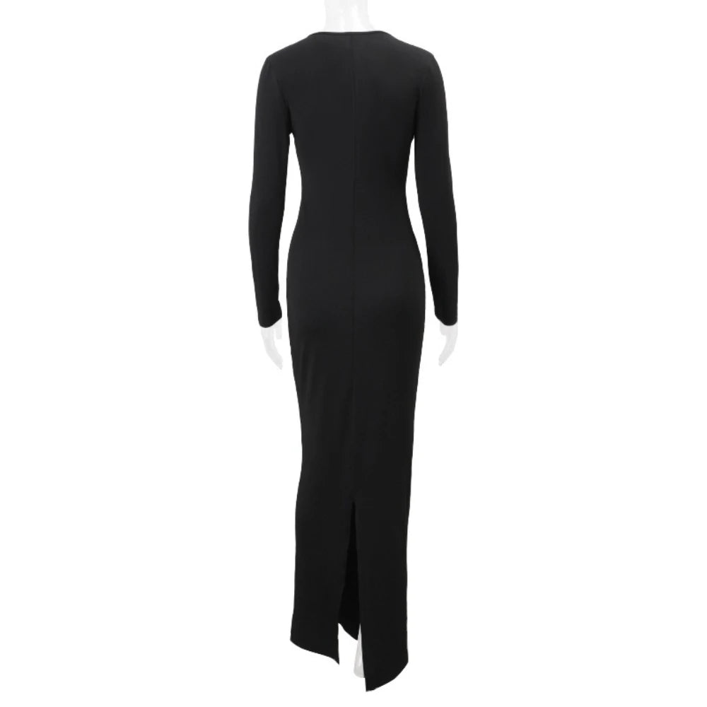 Bold black event dress designed for glamorous photos and red carpets