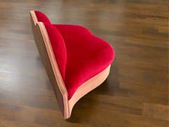 Bold pop art inspired loveseat sofa design in lip shape