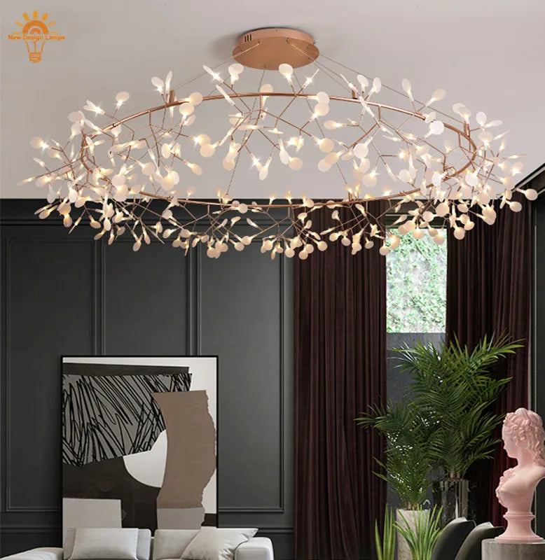 Branch crystal chandelier styled in a contemporary living room