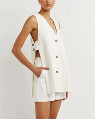 Lightweight two-piece cotton summer outfit with v-neck vest