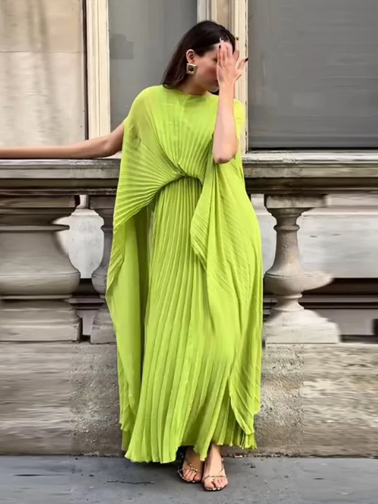 Elegant ankle-length lime green chiffon dress for summer