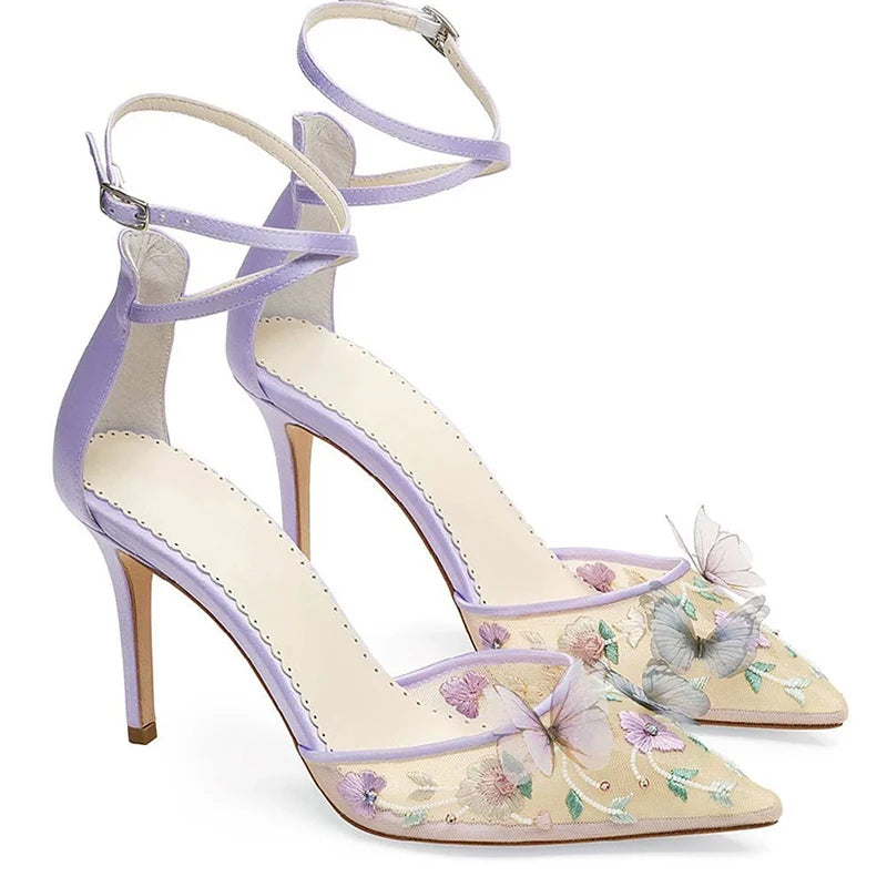Bridal butterfly occasion shoes for women in romantic pastel satin