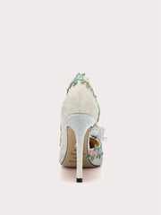 Rhinestone embellished mesh pumps for banquets