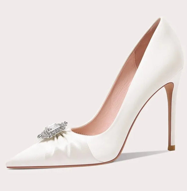 Bridal pointed toe wedding heels for women with sparkling crystal detail