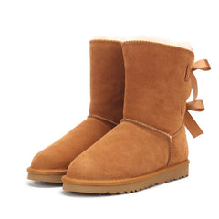 Mid-calf leather winter boots with plush lining