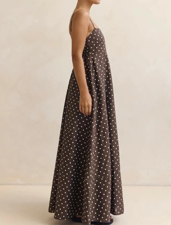 Polka Dot Smocked Maxi Dress with Pockets Golden Atelier Polka Dot Smocked Maxi Dress with Pockets Golden Atelier